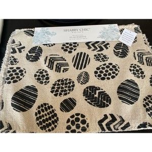 Set Of 4 Shabby Chic Easter Egg Placemats Black & beige Rachel Ashwell NEW w/tag